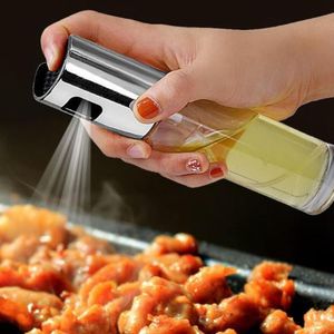 Pulvérisateur d'huile en verre portable pompe à olive argent en acier inoxydable pulvérisateur de bouteille d'huile de pulvérisation peut pot pot outil peut pot pulvérisateur d'huile 100 ml
