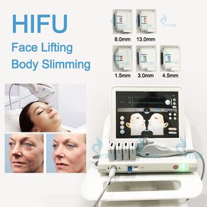 Spa portátil HIFU Ultrasonido enfocado de alta intensidad Equipo de belleza Cara Estiramiento de la piel Cuerpo Adelgazamiento Eliminación de arrugas Estiramiento de la piel Máquina de belleza con 5 cartuchos