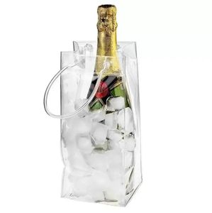 Bolsa de vino de hielo portátil Plegable Enfriador transparente Embalaje Bolsas de bolsa a prueba de fugas de PVC con asa de transporte para champán Cerveza fría Vinos Bebidas frías RRB16073