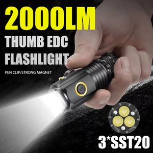 Portable Lanterns 3 LED SST20 Mini LED Flashlight TYPE-C Rechargeable Portable EDC Torch Emergency Camping Lantern with Magnet Use 18350 Battery 230820