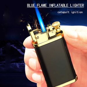 Portable Métal Flamme Gaz Torche Turbo En Gros Creative Coupe-Vent Bleu Butane Cigar Briquets Gadgets pour Hommes 20SQSans