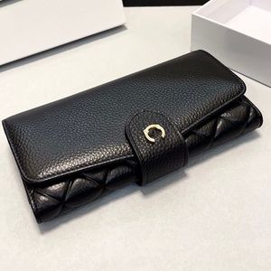 Portefeuille portable à deux volets en cuir de vache caviar neutre résistant à l'usure, design multi-partiments, coutures à carreaux diamant, sac multi-poches pour cartes, porte-monnaie 19 x 10 cm