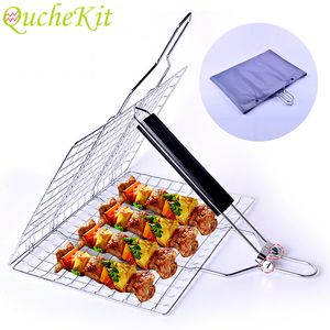 Portable Antiadhésif BBQ Griller Tapis Net En Acier Inoxydable Couverture Tapis Clip Poissons Saucisse Barbecue Grill Outils