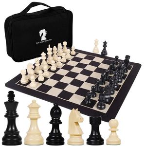 Juego de ajedrez de caballero germánico portátil con sobrepeso, tablero de ajedrez de cuero plegable, piezas de ajedrez de plástico 231227