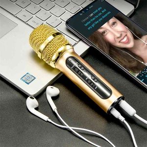 Micrófono de condensador de karaoke profesional portátil Cantar Grabación Micrófono en vivo para computadora de teléfono móvil con tarjeta de sonido ECHO 210610