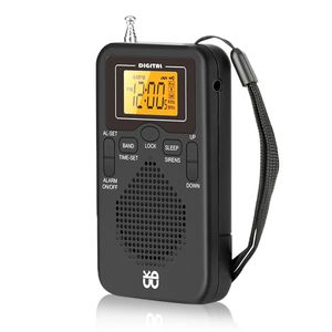 Radio portable Mini AM FM Radio météo Lecteur de radio de poche Écran LCD Radio-réveil numérique Longue portée Meilleure réception W-206