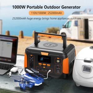 Générateur solaire Portable 1000W, Station de banque d'alimentation 110V 252000mAh, chargeur extérieur, alimentation de secours pour le Camping, chargement sans fil