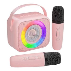 Altavoces portátiles Mini altavoz de karaoke Bluetooth portátil con 2 micrófonos inalámbricos para niños adultos fiesta en casa familiar-rosa YQ240116