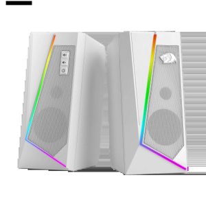 Haut-parleurs portables Redragon GS520 RGB haut-parleur de bureau 2.0 canaux PC haut-parleur stéréo 6 modes LED couleur son amélioré blanc/rose Q240328