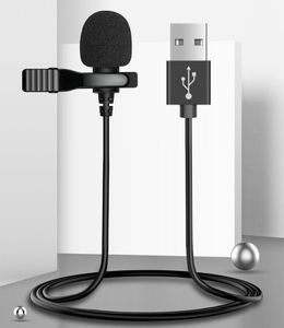 Portable USB Mini Microphone 1.5m Lapel Lavalier Mic Clip-on External Buttonhole Microphones for Laptop computer Recording Chat