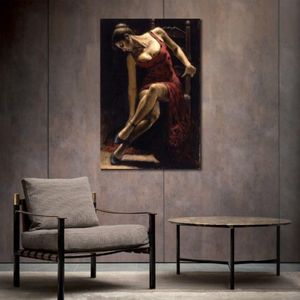 Pinturas de retratos de bailarina de Flamenco en la silla, arte en lienzo español, pintura al óleo de mujer pintada a mano para oficina Room301j