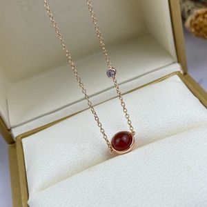 18K Gold Plated Sterling Silver Luxury Designer Necklace with Red Agate Inlaid Crystal Pendant