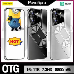 2024 POVO5PRO Android Smart Global English Téléphone 7,3 pouces Écran 8800 MAH Grande Batterie Prise en charge Double carte Téléphone Android 13 Prise en charge OTG 72MP + 108M