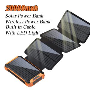 Power Bank 20000mAh Powerbank Powerbank à énergie solaire extérieure avec câble de charge LED LETULS SANSE POVERBANK pour iPhone 12 13 Pro Xiaomi