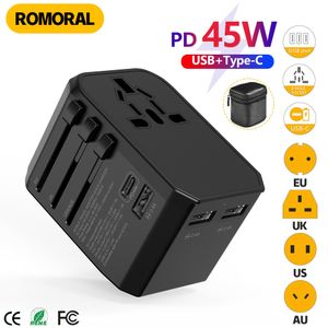 Prise de câble d'alimentation 45W PD Adaptateur de voyage Conversion mondiale Prise universelle PD QC3.0 USB Type C Charge rapide Adaptateur de chargeur tout-en-un 230701