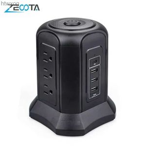 Enchufe del cable de alimentación Regleta múltiple Vertical Protector contra sobretensiones de torre de 2 capas Enchufes para EE. UU. 9 salidas de CA 3USB tipo C Cable de extensión de doble polo YQ240117