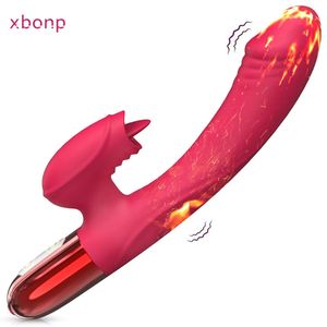Vibratrice de lapin G puissant G pour les femmes avec la langue Licking Clitoris Stimulator chauffant Dildo Adultes Goods Sex Toys for Female 240401