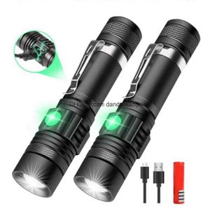 Powerful T6 USB Rechargeable 18650 battery flashlight 3 mode strong light torch with pen clip outdoor portable mini adjustable telescopic flashlights