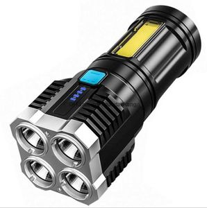 Puissant USB rechargeable 4 LED torche torche cob 4MODE 18650 batterie Puissance extérieure étanche randonnée Camping lampes de poche d'urgence lampe lumières