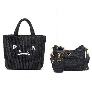 prad Nouveau style Sacs Fourre-tout tissage Sac à bandoulière Sac à main Femme Homme Fibre de raphia Réédition 2005 Dame Pique-nique en paille Bandoulière hobo Voyage Sac pochette Sacs à main de plage Rabat