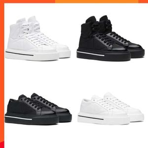 Pradoity and Mens Designer Chaussures Femmes Macro-RETYLON BRACKED Cuir High-Top Sneakers Low-Top Platform Trainers Black White Outdoo Co