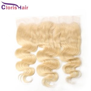 Cierre superior de cabello humano rubio prearrancado Onda del cuerpo virgen brasileño 13x4 Frontales de encaje completo Pieza Color 613 Bodywave Cierres brasileños