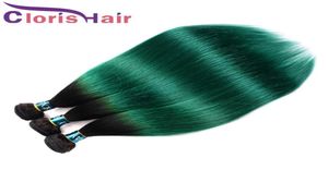 PreColored Green Ombre Raw Virgin Indian Paquetes de trama recta Dos tonos 1B Turquesa Armadura del cabello humano 3 piezas Exten8294866
