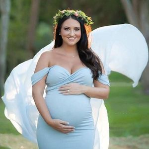 Pregnant Dress New Maternity Photography Props For Shooting Photo Pregnancy Clothes Cotton and Chiffon Off Shoulder Half Circle Gown