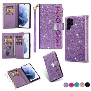 Premium Flip Glitter Wallet Case For Samsung Galaxy S23 Ultra S22 S21 S20 Plus S20 S21 FE Note 20 S10 PU Leather Card Slots Kickstand Case Bling Handbag Protective Cover