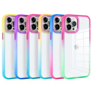 Cajas de teléfono a prueba de golpes de acrílico transparente transparente de color degradado premium para iPhone 13 12 11 Pro Max con llave de metal galvanizado