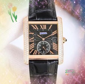 Président Cool Mens Square Roman Tank Calan Roman Watches Date Heure Date Horloge étoilée Shiny Mouvement Japon Mouvement Deux diamants Bracelet Bracelet Sous-Dial