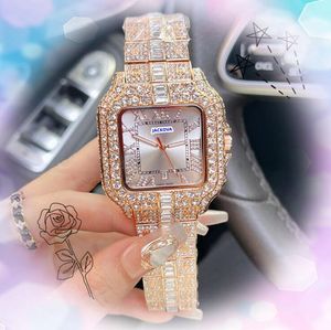 Président Mentes militaires Les femmes regardent des diamants complets étoilés brillants rings en acier inoxydable quartz tout le crime Super Time Square Face Chain Bracelet Watch Gifts