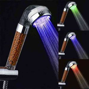 Pommeau de douche LED, économie d'eau sous pression, grande pluie, filtre de douche pour bébé, capteur de température à anions, couleur rvb H1209