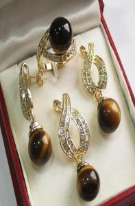 Joli bijou de mariage pour femmes, joli, nouveau, 12mm, pendentif en pierre d'oeil de tigre, boucle d'oreille, ensemble 8603615