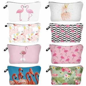 Bonito estuche cosmético con estampado de flamencos florales, mini organizador de viajes al aire libre, lindo animal, kit de artículos de tocador para mujeres, bolsa de maquillaje de regalo para profesores k7F1 #