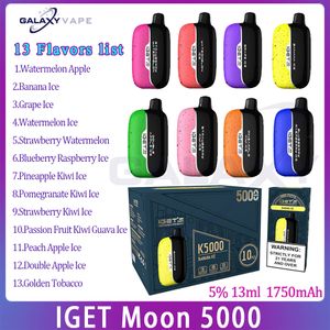 IGET primario Moon 5000 Puff E Cigarrillo 1750mAh Batería recargable 13ml Pod precargado 13 sabores Vape desechable Puffs 5k