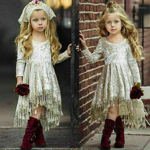 Robes de fille princesse bébé fleur filles robe à manches longues velours gland fête ruban robes de mode 20211