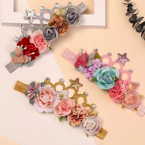 Diadema de corona de princesa para recién nacido, turbante elástico de estrella dorada brillante, flor para el cabello para niñas, tocados para el cabello de cumpleaños