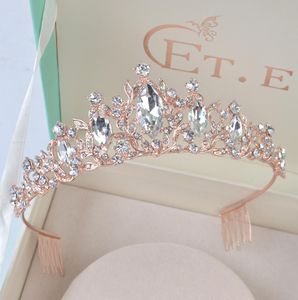 Princess Crystal Rose Gold Tiaras and Crowns Bandband Girls Love Bridal Prom Wedding Party Accessories Hair Bijoux MX2007273926333