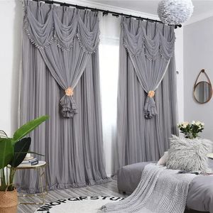 Rideau de rêve princesse filles, pour salon, salle à manger, chambre à coucher, chambre à coucher entièrement occultante en dentelle, Double couche, une fenêtre flottante 240118