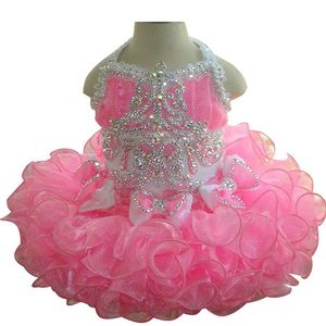 Princess Girls Pink Pageant Cupcake Dresses Toddler Glitz Mini Crystal Gowns Infant Special Occasion Dresses208D