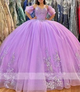 Princess lilac Purple Sweetheart Ball Bowns Quinceanera Dress Robe Perged Birthday Party Robe Appliques de bal Robes Robe de Bal 322 ES