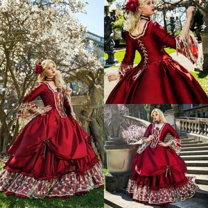Princesa Medieval Fantasía Quinceañera Vestidos Victoriano Halloween Mascarada Vestido de fiesta Vestido de bola Reina Puffy Rojo Dulce 16 Vestido
