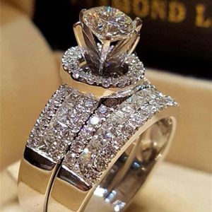Conjunto de anillo de diamantes de boda de princesa Anillo de esmeralda de diamante Bague redondo de oro de 14 k Bizuteria de peridoto para joyería de piedras preciosas de los amantes Ri330P