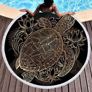 Serviette de plage imprimée grande tortue ronde en microfibre grande couverture pique-nique tapis de Yoga voyage bain de soleil nappe de bain