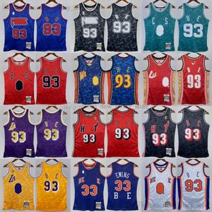 Imprimé Classique Rétro 1993 Basketball # 93 B A P E Jersey Rétro Blanc 1991-92 Bleu # 33 Patrick Ewing Jaune Violet Rouge Vert Noir Maillots Chemises