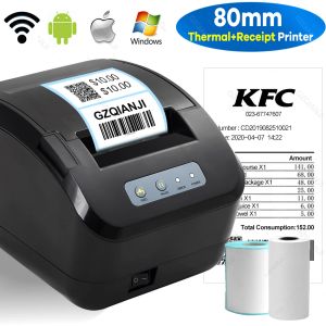 Imprimantes 3inch Label Imprimante 80 mm étiquette thermique Sticker Barcode Sticker Shipping Bluetooth Receipt Printers Two in One WiFi LAN USB