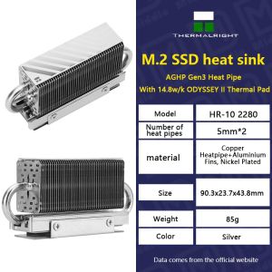 Impresoras Thermalright HR10 2280 M.2 Drive de estado sólido Tubo de calor Tubo de calor Radiador M.2 Junta de enfriamiento SSD con almohadilla de silicona térmica