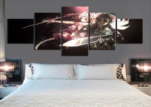 Impresiones colgar imágenes hogar 5 paneles espada arte en línea anime pared modular cartel pintura sobre lienzo decoración de la sala de estar enmarcado7804632
