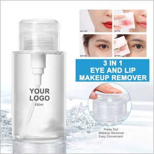 Étiquette privée Eye Lip Gentle Makeup Remover 3-in-1 Clean pour nettoyage en profondeur Face Press-on Makeup-on Remover Customalized Logo